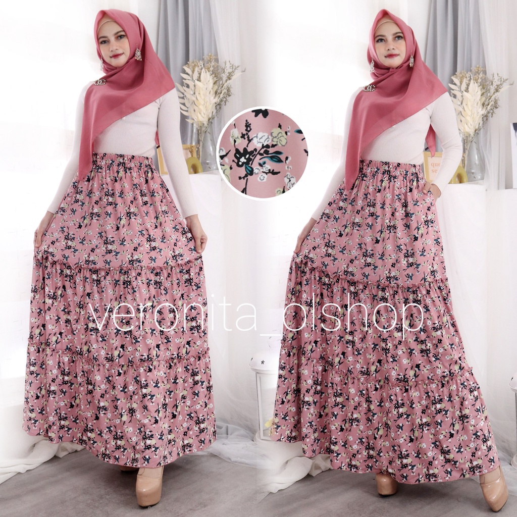 veronita_olshop Rok panjang Corak/Motif Rok muslim/Mayung/Payung Jumbo Bawahan Kerutan Susun Terbaru Termurah Terlaris