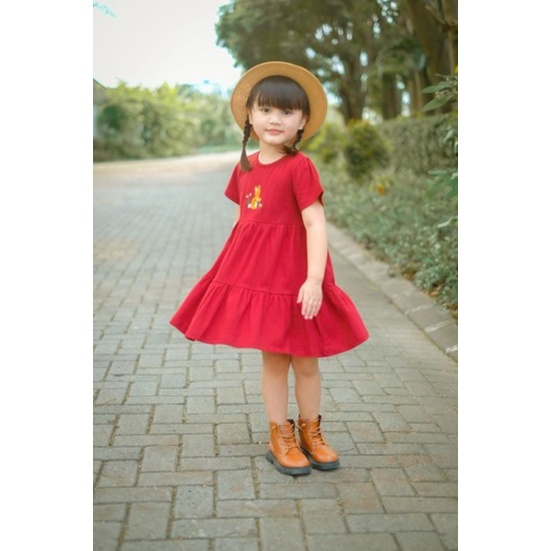 Dress Rabbit Anak 1-5 Tahun Smilee Dress Layer Rabbit Anak Lucuna Dress Bordir CBKS P100