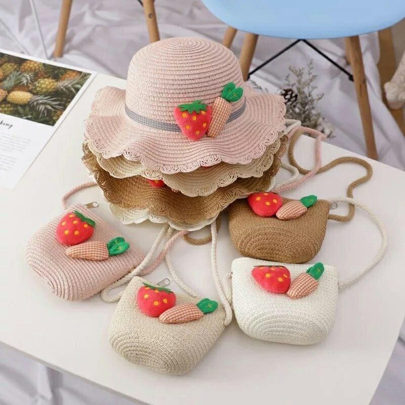 TOPI ANAK SET TAS BUAH/TOPI PANTAI ANAK SET TAS/TOPI SET TAS IMPORT /TOPI PANTAI ANAK KARAKTER
