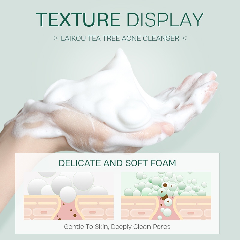 LAIKOU Tea Tree Acne Foaming Cleanser Memperbaiki Jerawat Pembersih Wajah Jerawat 50g