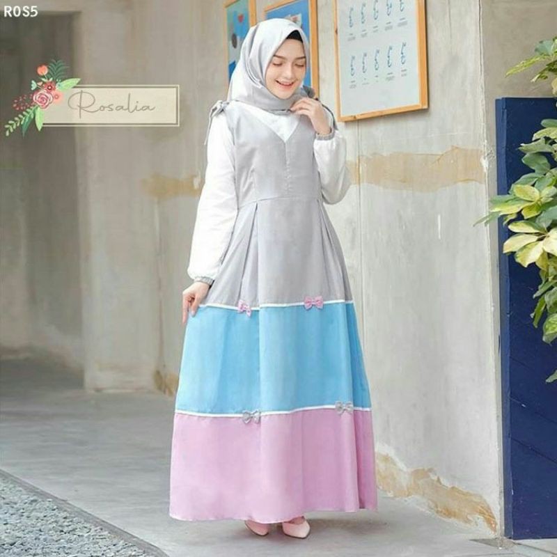 Gamis Rosalia Muslim Syar'i  Modis Wanita Cantik Pesta Mewah Lebaran Tunangan