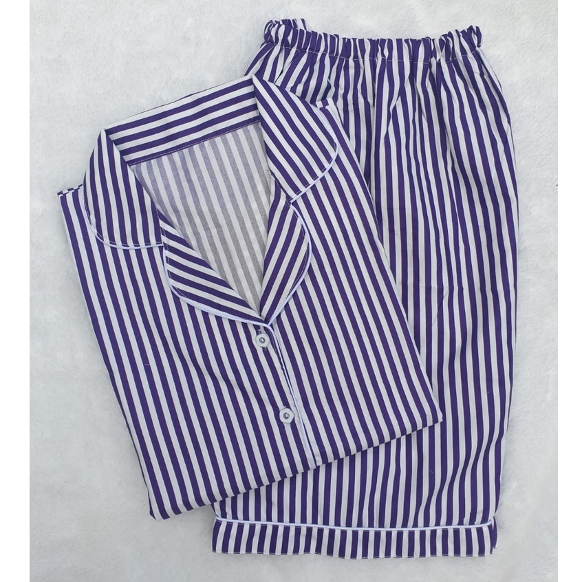 BAJU TIDUR WANITA/PIYAMA WANITA KATUN MOTIF SALUR BABY LENGAN PENDEK HP