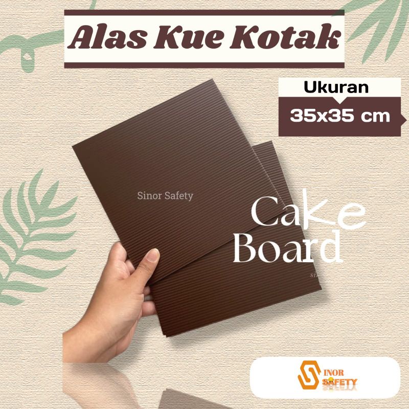 Alas Kue Kotak 35 x 35 cm Coklat Tebal 3mm Tatakan Plastik Impraboard