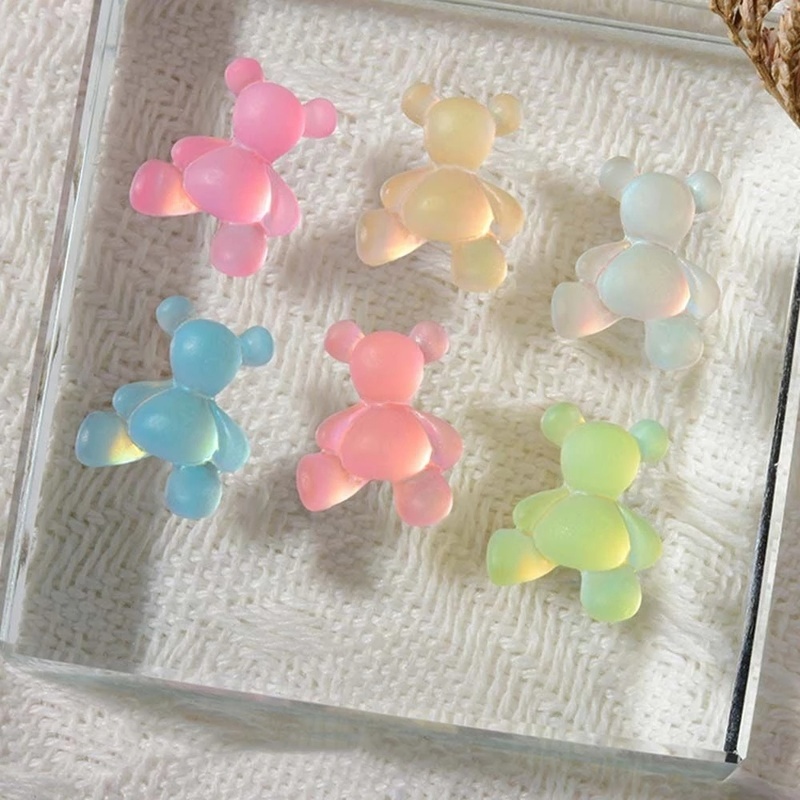 1 / 5 Pcs Aksesoris Nail Art 3D Jelly Resin Transparan Luminous Desain Beruang