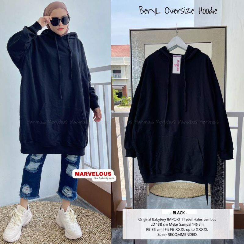 beryl oversize Hoodie cewek bahan babytery by marvelous