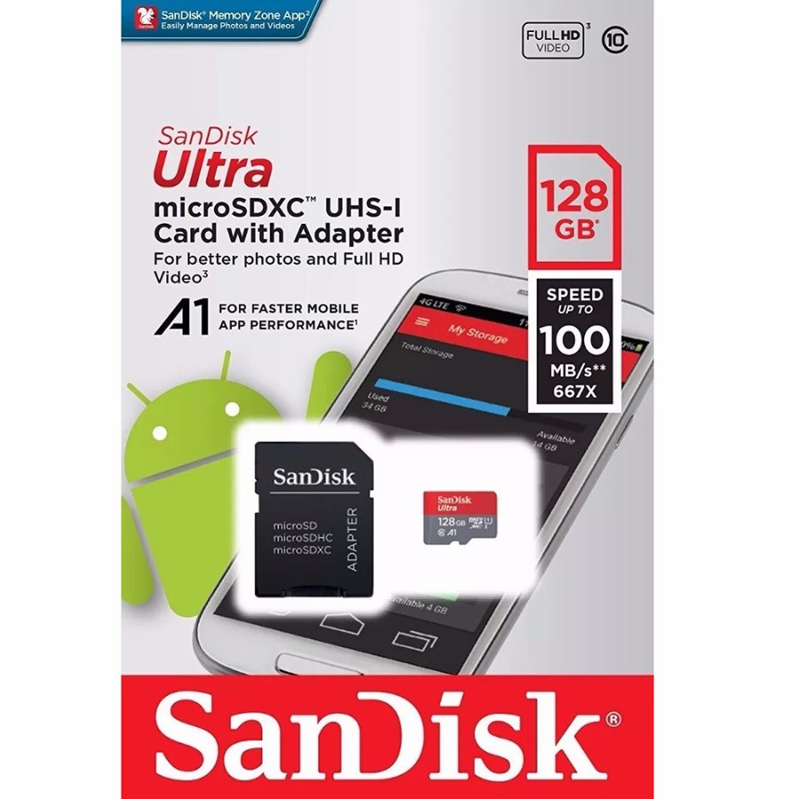 Memory Card | Micro SD 128GB SanDisk Ultra up to 100Mbps Class 10