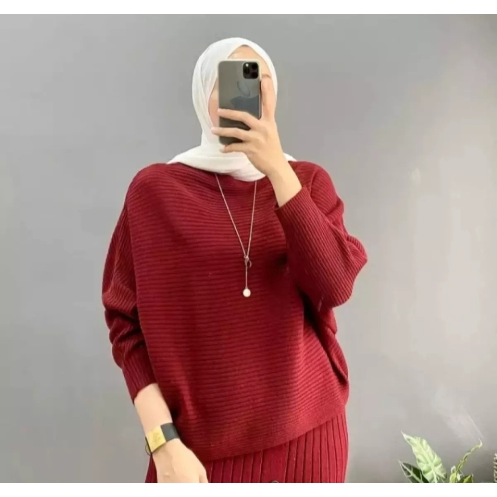 Baju Rajut Batwing Wanita | Atasan Rajut Oversize | Lasperal Batwing Bahan Rajut Premium