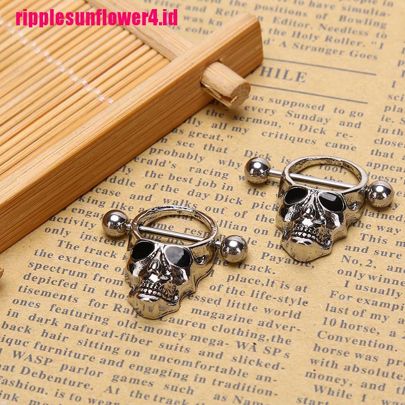 Cincin Tindik Puting Bentuk Tengkorak Bahan Stainless Steel