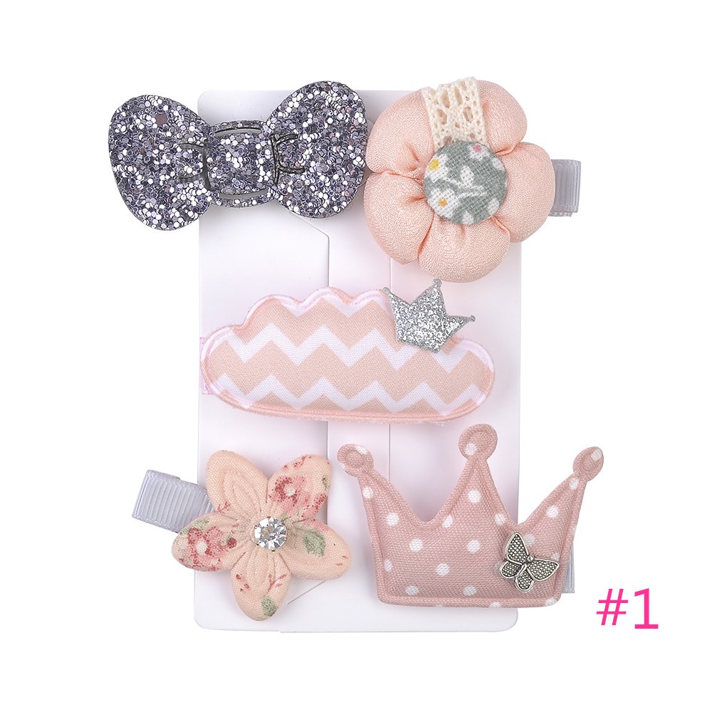 5 Pcs Kawaii Fashion Kartun Lucu Cloud Kelinci Rambut Klip Kain Bow Jepit Rambut Bobby Pin
