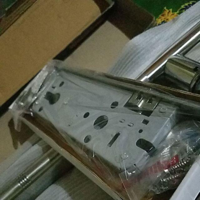 Paket Handle Pintu Stainless Baut Tembus Oval 60cm 2set + Kunci Pelor