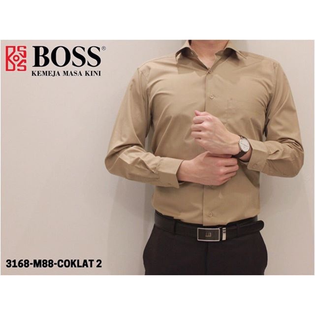 Kemeja Pria BOSS warna coklat