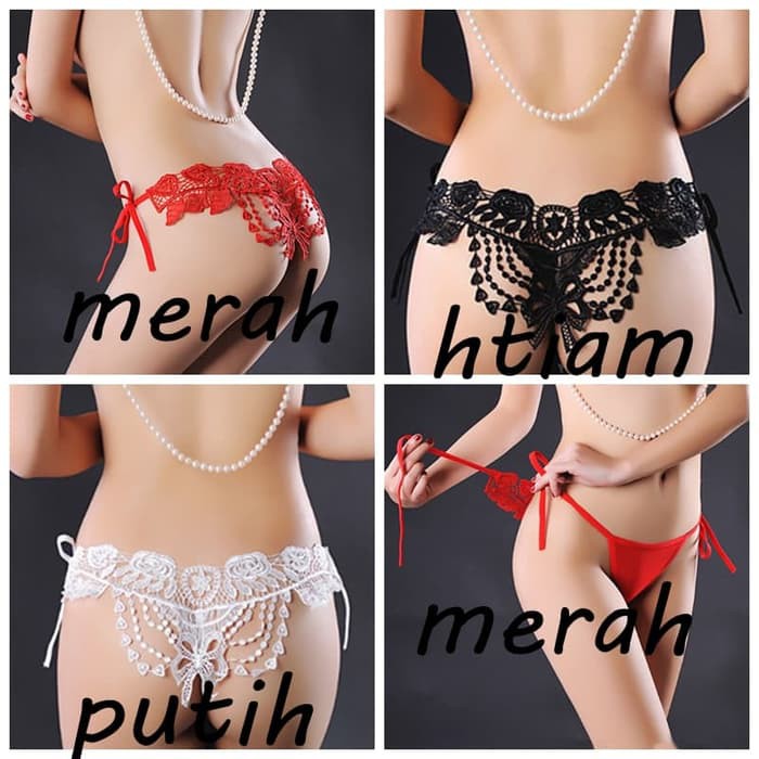 CD Wanita g string CD Wanita sexy CD Lingerie Bikini renda c077 - Hitam Murah