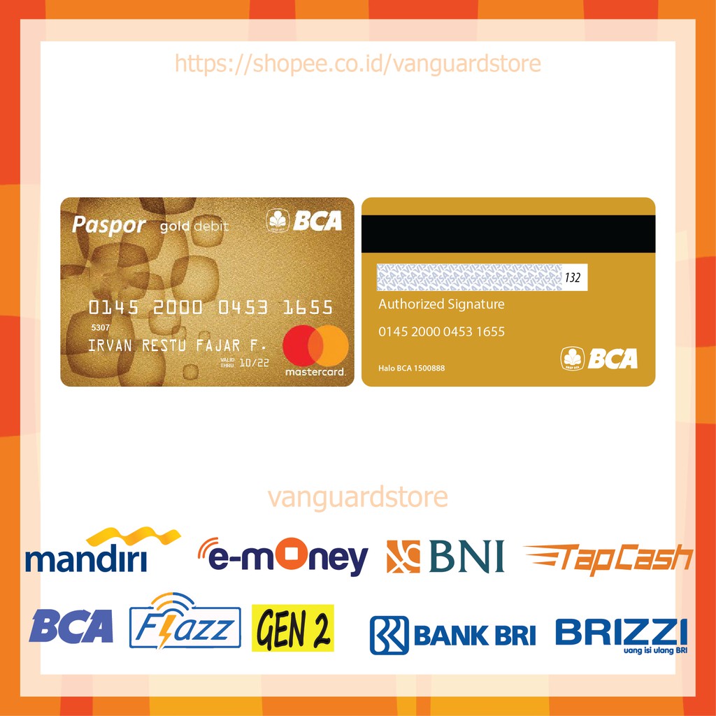 KARTU FLAZZ E TOLL DESIGN DEBIT BCA 18 EMONEY MANDIRI FLAZZ BCA BNI TAPCASH BRIZZI BRI - 2 SISI