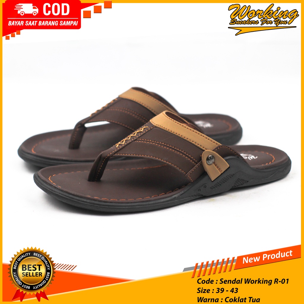 Sendal Pria Kulit Premium Kualitas Import Working R-01 Sandal Jepit Kasual