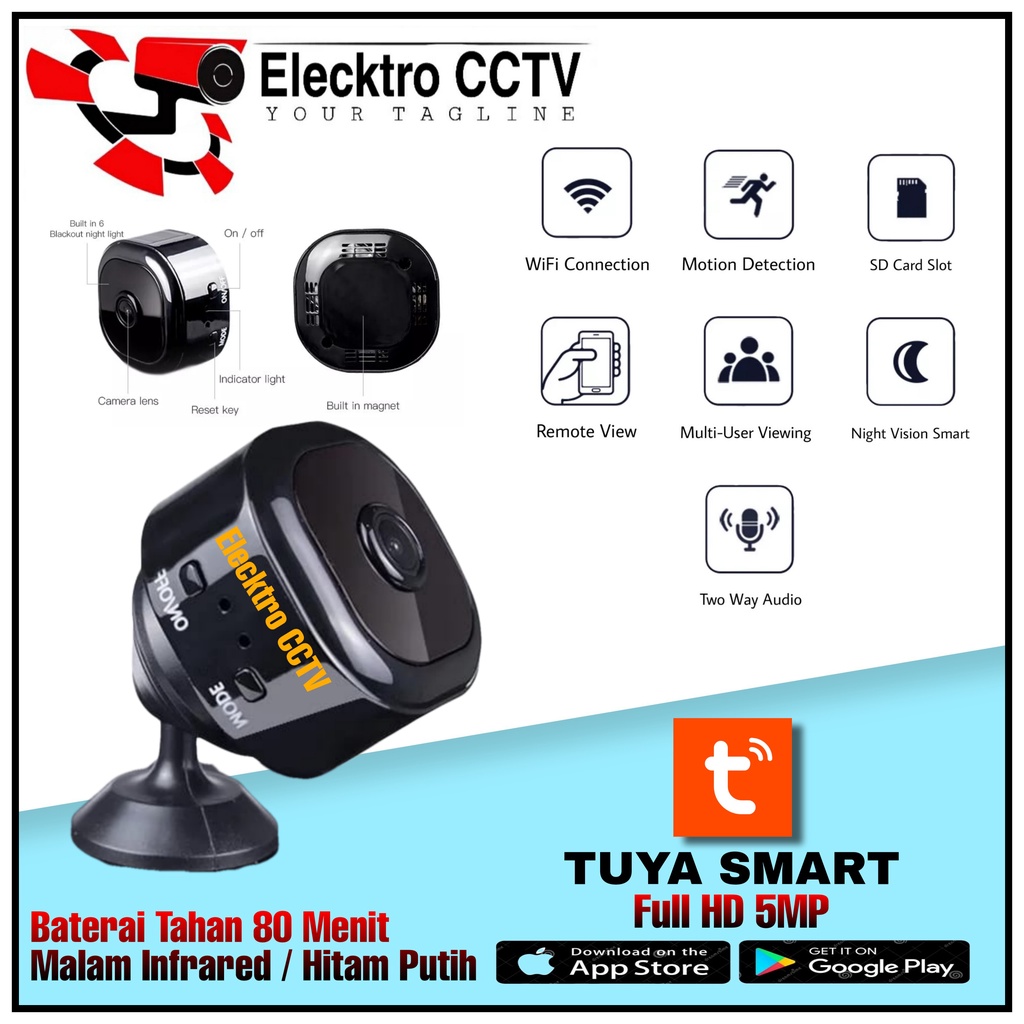 IP Cam Camera SPY CCTV Mini Wireless SPY Camera Mini Tuya Smart Wifi 5MP Suara & Video