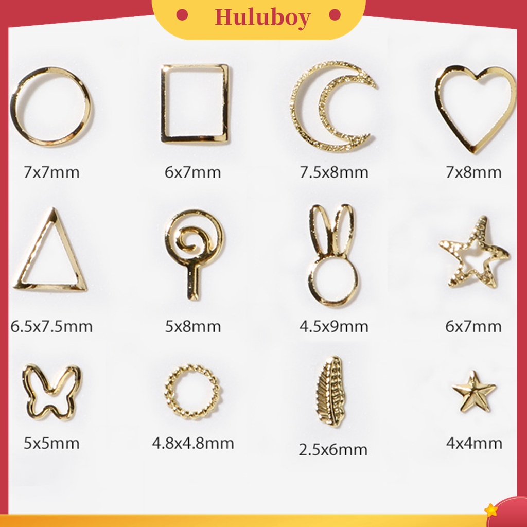 Huluboy Huluboy♡ 100pcs / Set Charms Kuku 3D Efek Glitter Tidak Pudar Bahan Metal Untuk Dekorasi Manicure