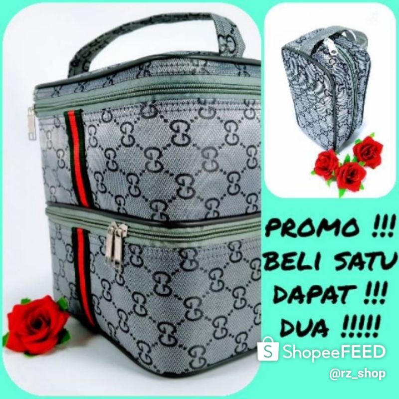 TAS KOSMETIK POUCH MAKE UP BEAUTYCASE TEMPAT KECANTIKAN DUA SUSUN BESAR TRAVELMATE WANITA