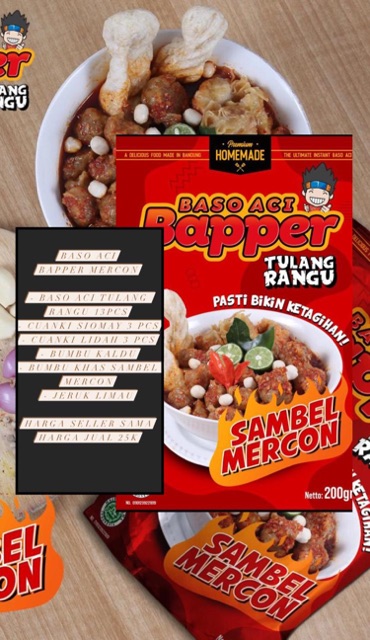 (READY STOCK) BASO ACI BAPPER SAMBEL MERCON BAPER | BAKSO TULANG RANGU SPICY PEDAS GILA NAMPOL PEDAS