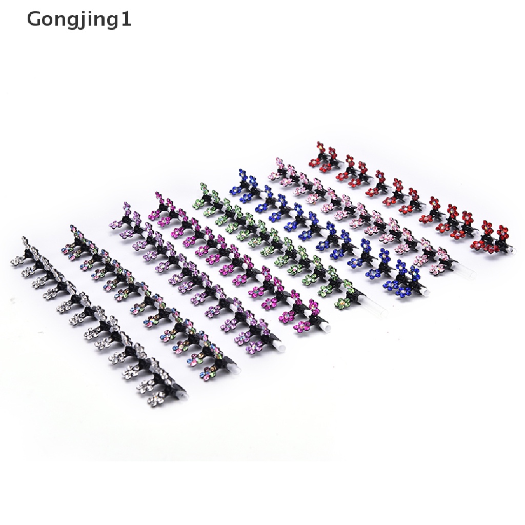 Gongjing1 12pcs / Set Jepit Rambut Mini Bentuk Bunga Aksen Kristal Untuk Aksesoris Bayi / Anak Perempuan