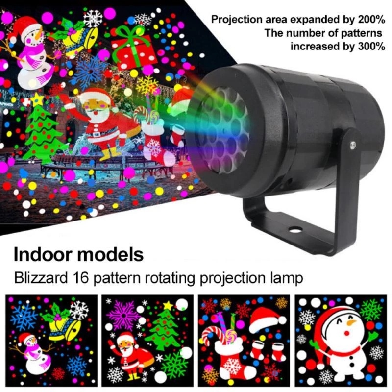 Lampu Proyektor Laser Led 16 Pola Snowflake Santa Claus Untuk Dekorasi Pesta Natal