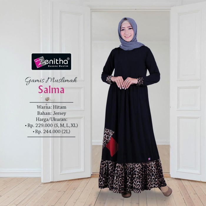 PREMIUM SALMA BUSANA MUSLIM WANITA BAJU GAMIS WANITA JERSEY BY ZENITHA - HITAM, S