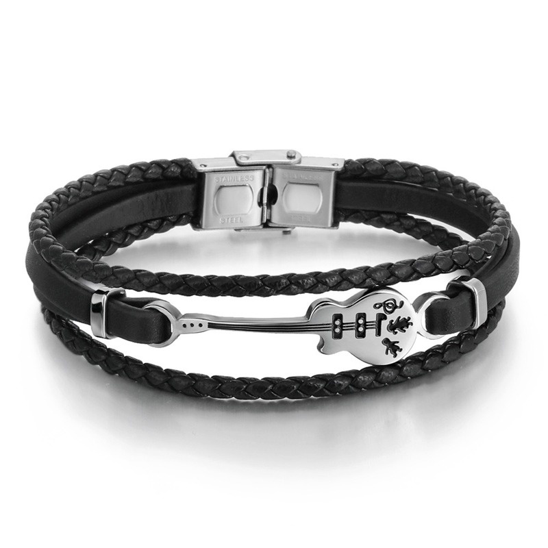 [Z H Jewelry] Vintage Pria Fashion Gitar Gelang Kulit Hip Hop Pesta Perhiasan Aksesoris