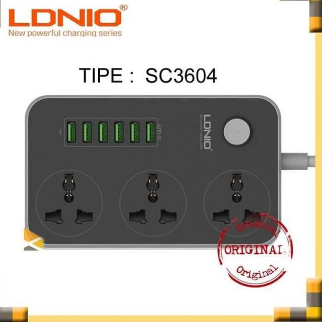 LDNIO SC3604 Stop Kontak 3 power socket 6 USB fast charging output 3.4A