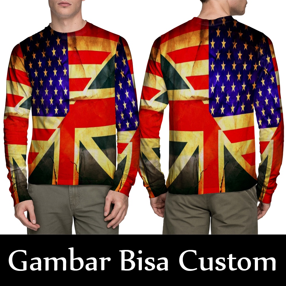 Kaos Tangan Panjang Bendera Inggris Fullprint / Kaos Pria Lengan Panjang Bendera Inggris England Ter