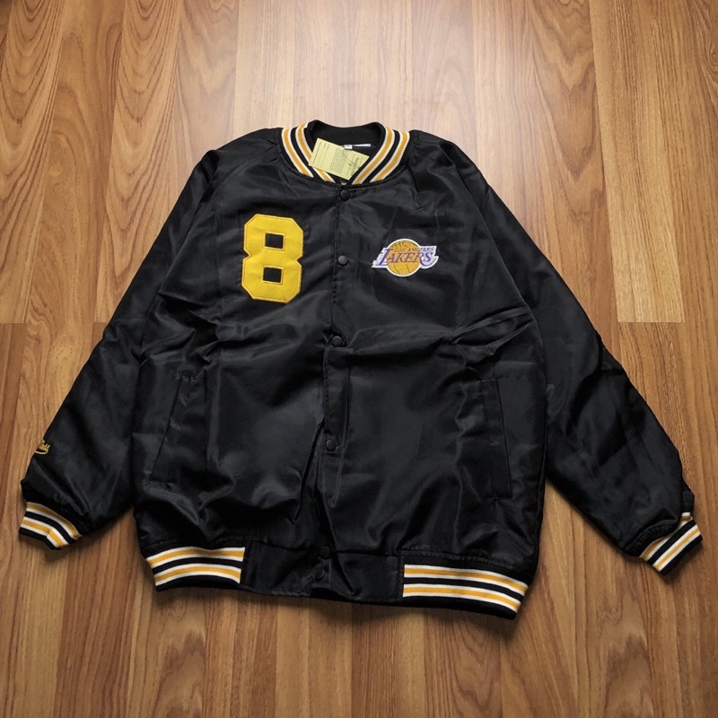 VARSITY JACKET - 8 LAKERS HITAM LOGO BORDIR HITAM FULLTAG MIRROR