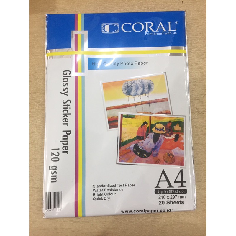 

Kertas foto / photo paper sticker A4 CORAL 120gsm