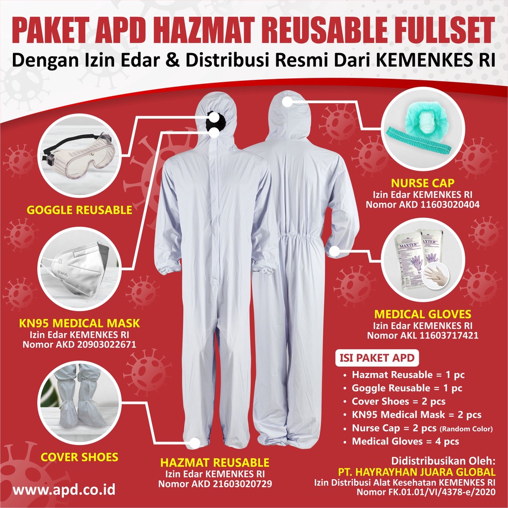 PAKET BAJU APD HAZMAT SUIT REUSABLE MEDIS FULLSET LENGKAP FULL SET LEVEL 3
