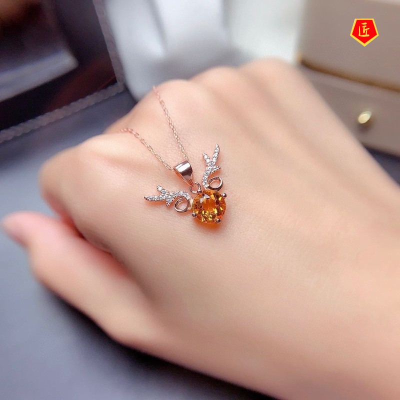 [Ready Stock]Champagne Morganite Antlers Necklace for Women Elegant Fashion