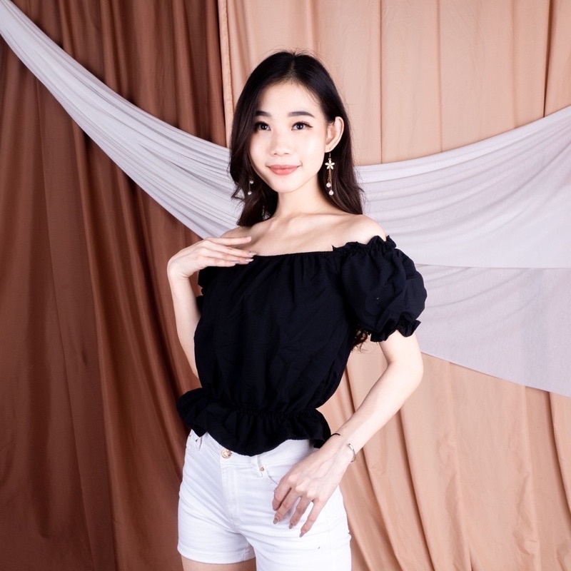 minzy sabrina crop top / puffy sleeves top / off shoulder top