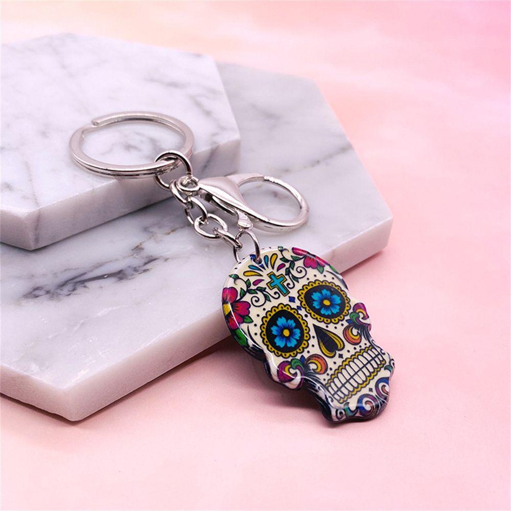 Top Skull Keychain Charm Relief Skull Key Ring Calavera Gantungan Kunci Meksiko