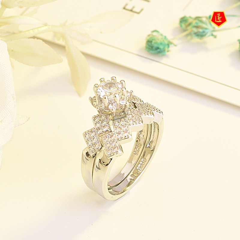 [Ready Stock]Platinum Wave Diamond Ring Set Fashion Classic