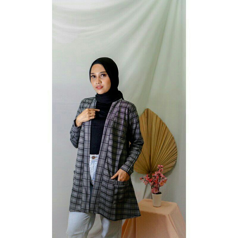 NEW CARDIGAN WANITA [DF 8822] CARDIGAN LENGAN PANJANG MOTIF KOTAK