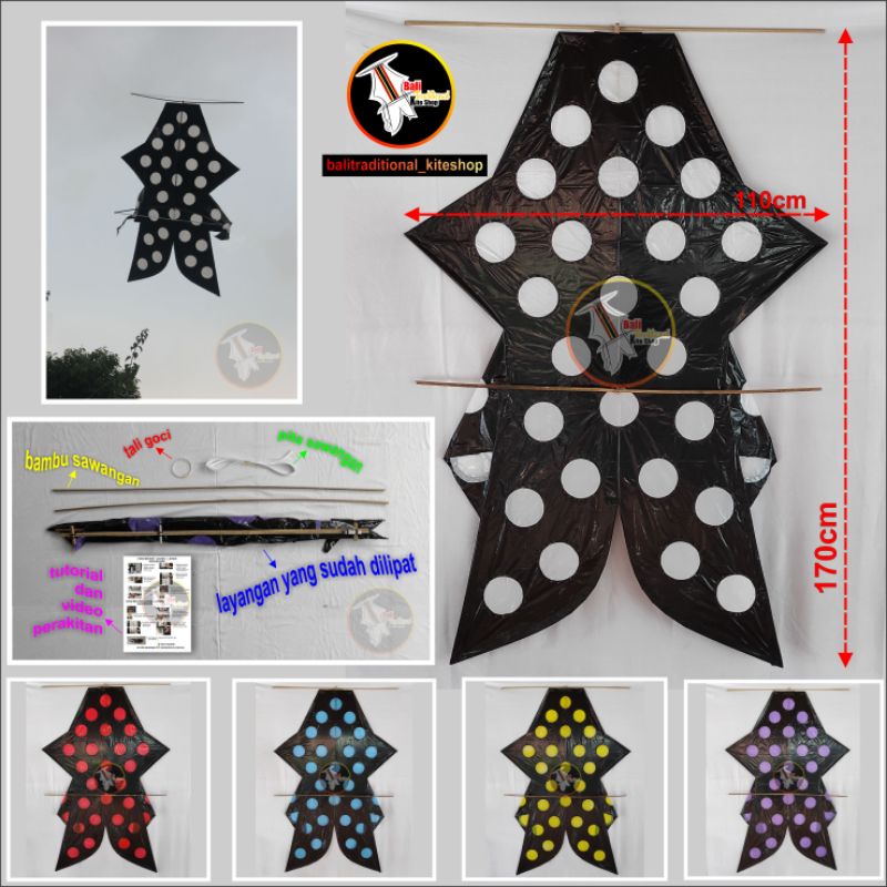 layangan bebean bali bongkar pasang knockdown polkadot 1 warna lebar 110cm x tinggi 170cm
