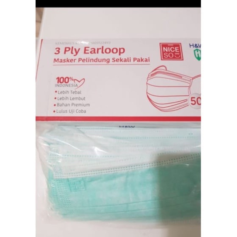 0NICE SO MASKER EARLOOP NICESO ORIGINAL Embos BOX ISI 50 PCS  KEMENKES