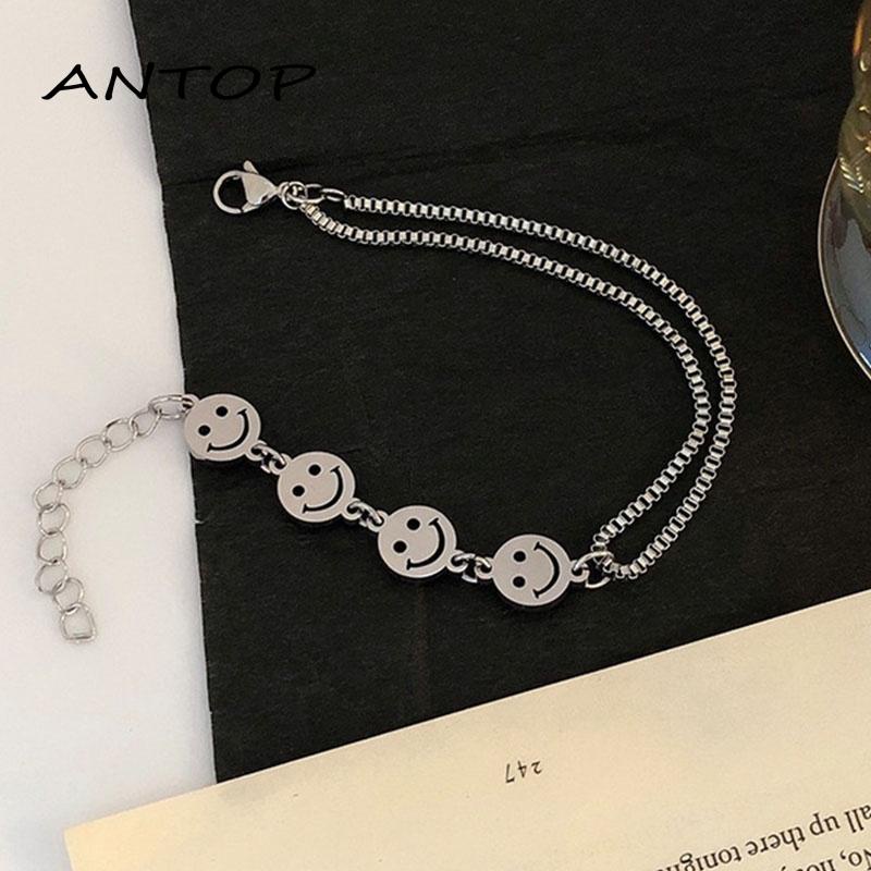 Korea Gelang Smiley Metal Hip-Hop Serut Aksesoris Fashion Pria Dan Wanita ANTOP