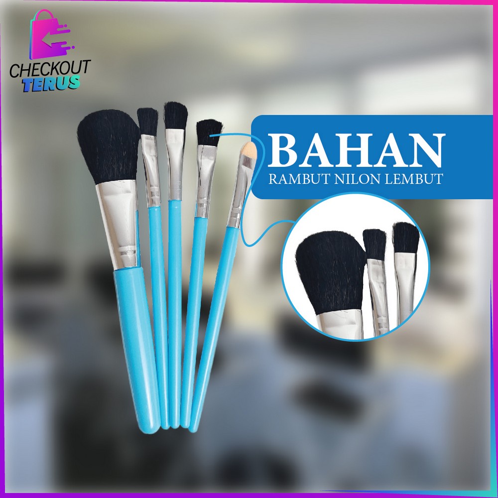 CT K129 Kuas Make Up Set 5 IN 1 Mini Travel Brush Eye Shadow Foundation Blusher Tools Set Alat Make Up