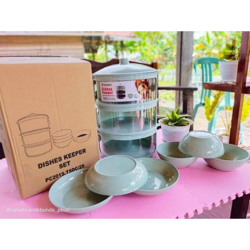TUDUNG SAJI SUSUN TEMPAT PENYIMPANAN MAKANAN TUDUNG SAJI BONUS PIRING MANGKOK TUDUNG SAJI KEKINIAN
