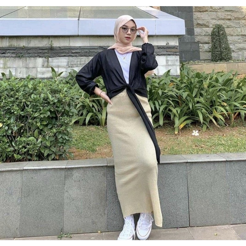 ROK SPAN RAJUT - KNIT MURAH POLOS WARNA HITAM BW PANJANG TEBAL ADEM MELAR GROSIR MAXI SKIRT ABG