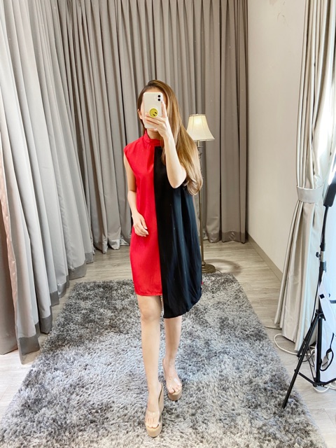 Dress 2tone yuriko / dress casual wanita / dress twotone