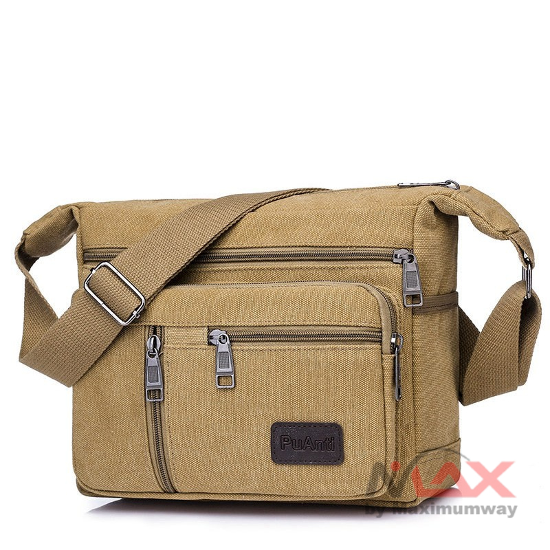 PuAnti Tas Selempang Bahan Kanvas Santai Import Kualitas Korea Mode Fashion Tas bahu Messenger Bag tas kuliah santai jalan jalan sekolah Mahasiswa SMU SD remaja gaya muda bagus berkualitas New Fashion Retro Casual Shoulder Bag Canvas Outdoor Simple