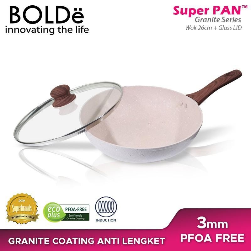 BOLDe Super Pan Wok 26 cm granite series + Lid glass Beige