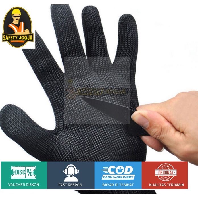 Sarung Tangan Anti Pisau Tajam Potong Gores hitam Anti Cut Glove