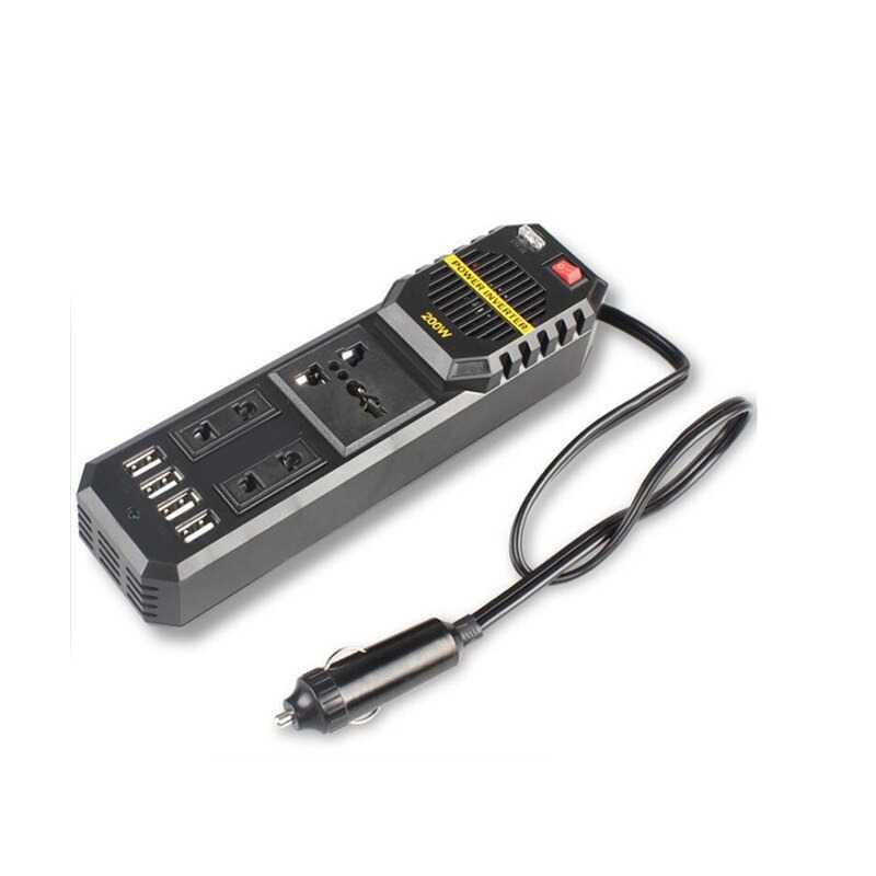 JIAMEN Car Power Inverter DC 12V to AC 220V 200W with 4 USB Port-JW200-Hitam