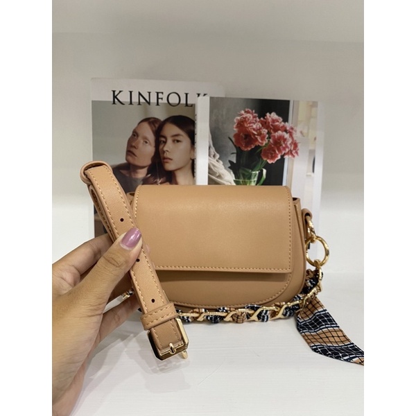 CK Satin Scarf Handle Leather Bag