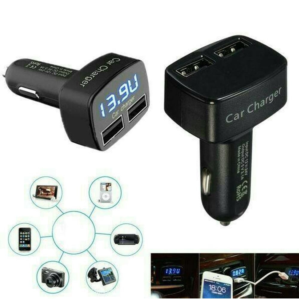 CHARGER 4IN1 CAS HP DI MOBIL 2 USB WITH VOLT METER AMPERE THERMOMETER