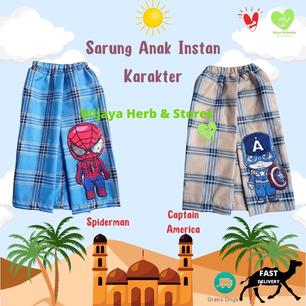 [Super Hero] Sarung Anak Instan Karakter Unik - Spiderman &amp; Captain America - Sarung Rok Anak Bahan Katun - Usia 1 s/d 6 Tahun - Sarung Balita Instan - Sarung Anak SD - Kain Sarung Anak Laki - Laki